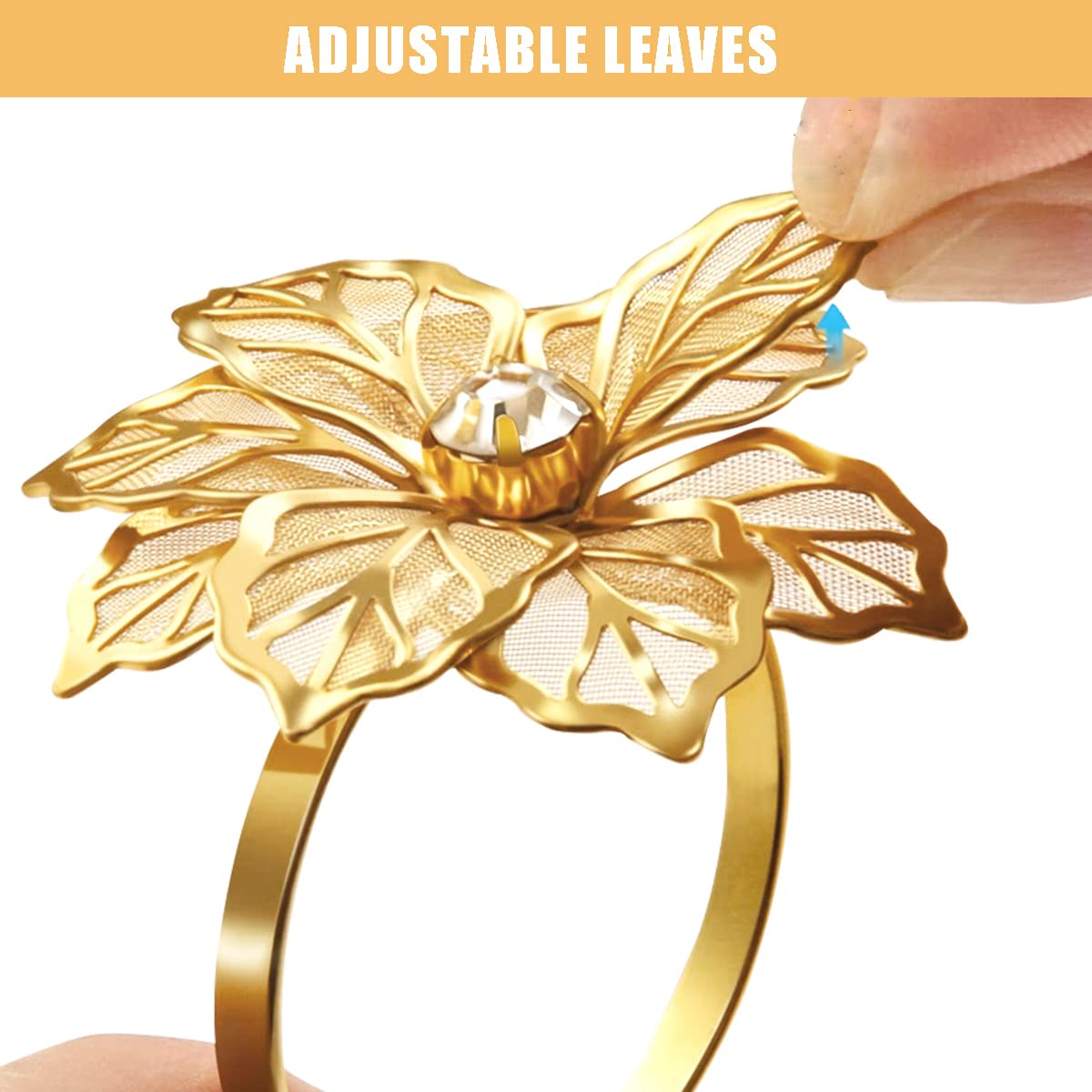 HASTHIP 6 Pcs Napkin Rings for Dinners Table Flower Rhinestone Metal Gold Napkin Holder Table Napkin Rings for Parties Wedding Everyday Dinner Decor HASTHIP 6 Pcs Napkin Rings for Dinners Table Flower Rhinestone Metal Gold Napkin Holder Table Napkin Rings for Parties Wedding Everyday Dinner Decor